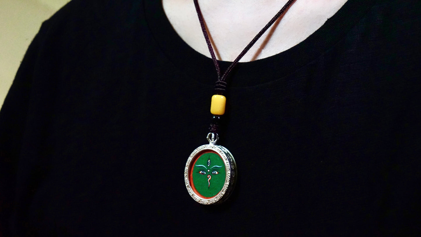Green Tara Thangka Pendant | Hand-Painted Tibetan Compassion & Protection Necklace
