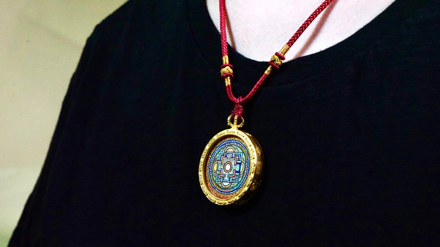 Avalokiteshvara Mandala Thangka Pendant | Hand-Painted Buddhist Necklace for Compassion & Inner Peace
