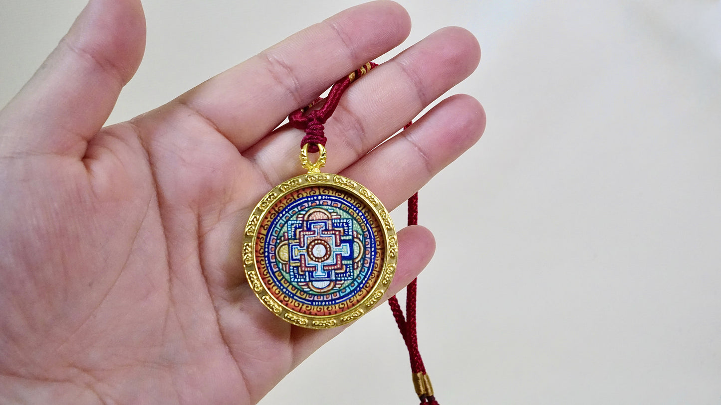 Avalokiteshvara Mandala Thangka Pendant | Hand-Painted Buddhist Necklace for Compassion & Inner Peace