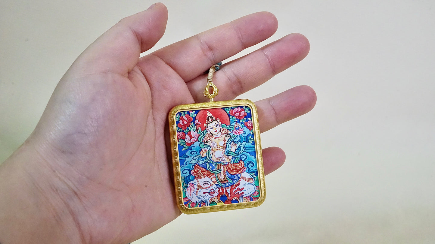 Samantabhadra Bodhisattva Thangka Pendant | Hand-Painted Tibetan Necklace for Virtue, Wisdom & Enlightenment