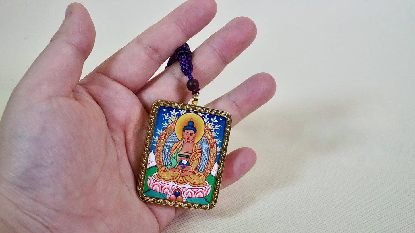 Amitabha Buddha Thangka Pendant | Hand-Painted Tibetan Necklace for Inner Peace, Enlightenment & Protection