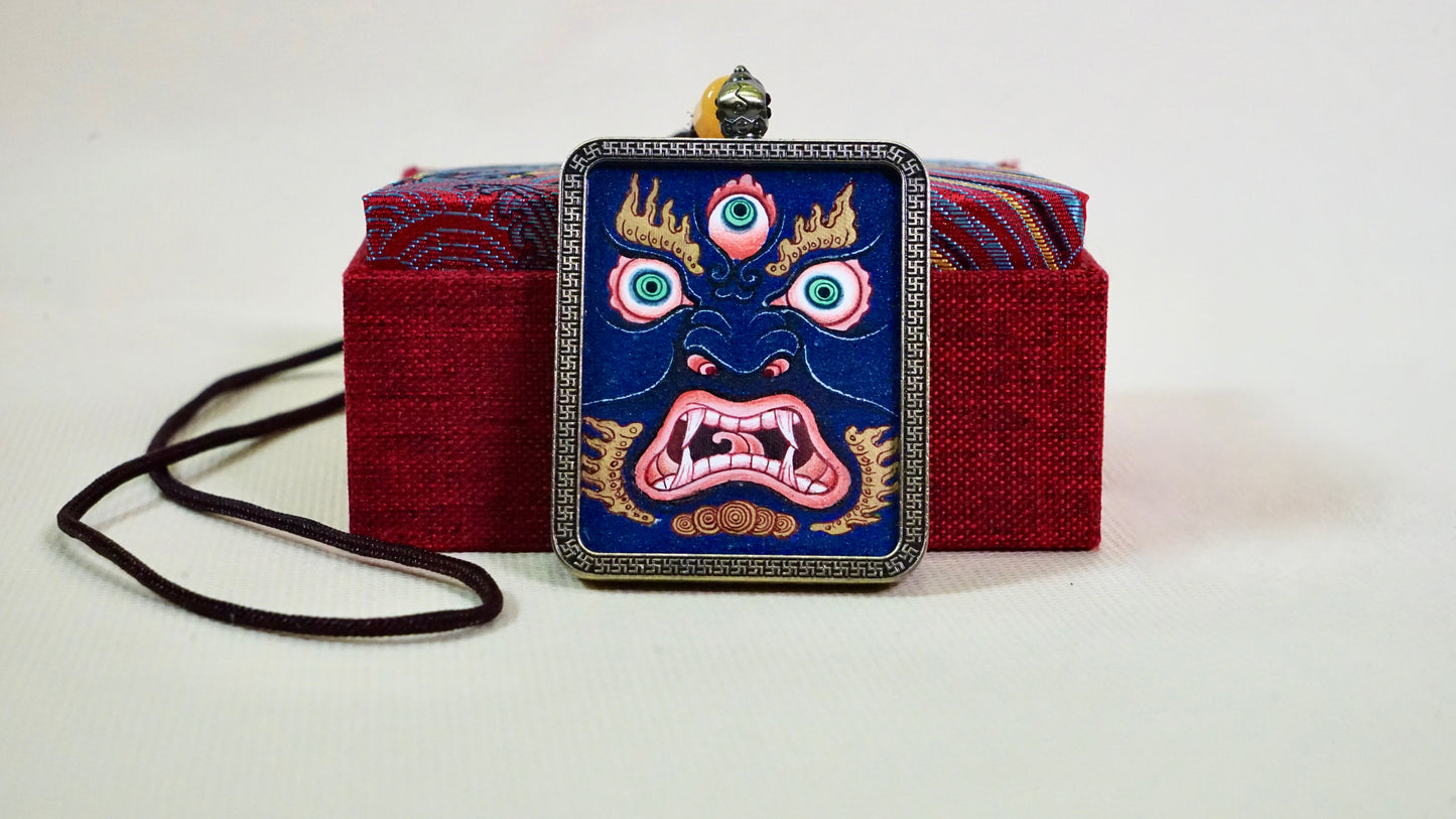 Vajrapani Thangka Pendant | Hand-Painted Tibetan Protector Necklace for Strength, Wisdom & Fearless Determination