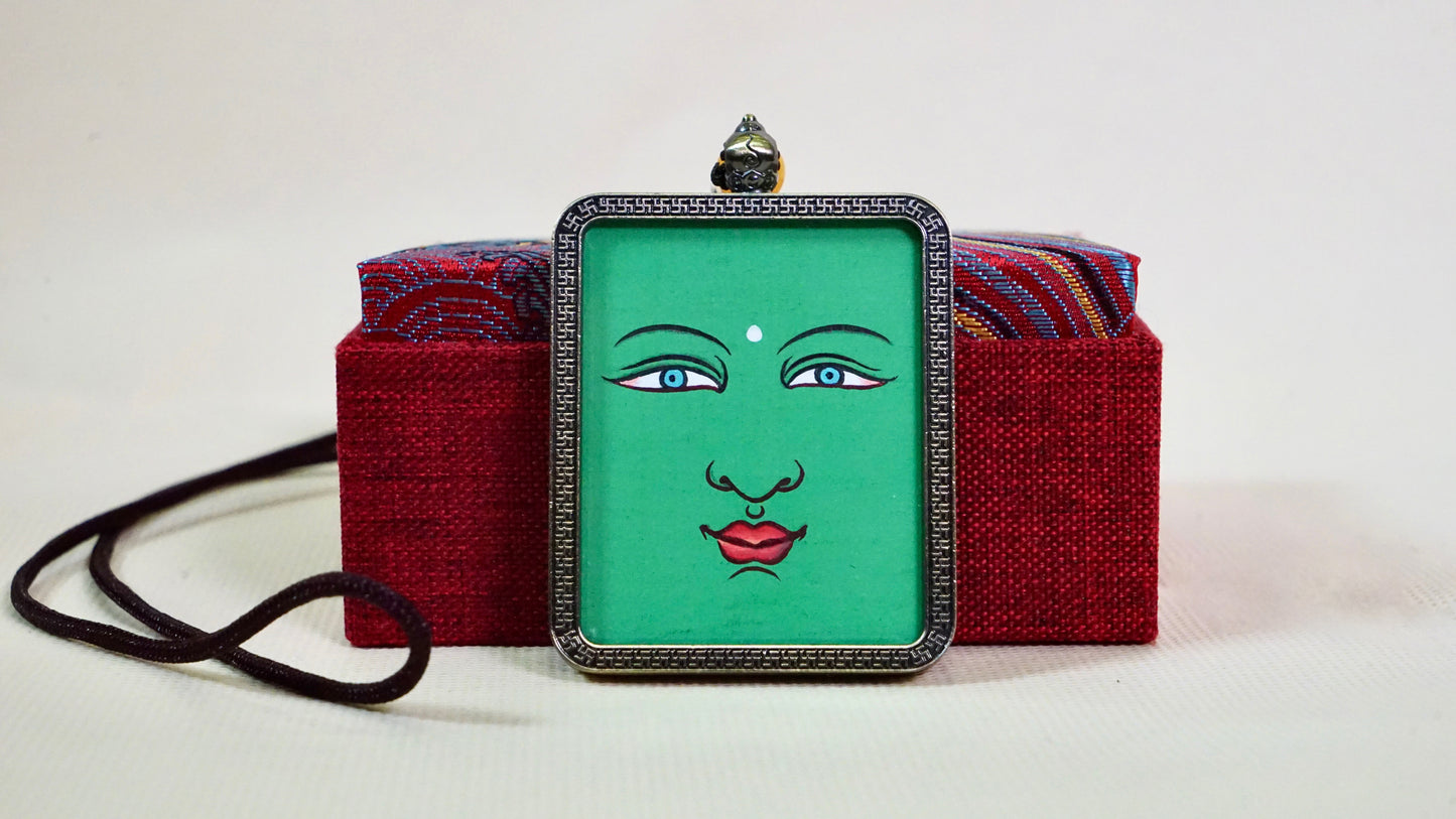 Green Tara Thangka Pendant | Hand-Painted Tibetan Compassion & Protection Necklace