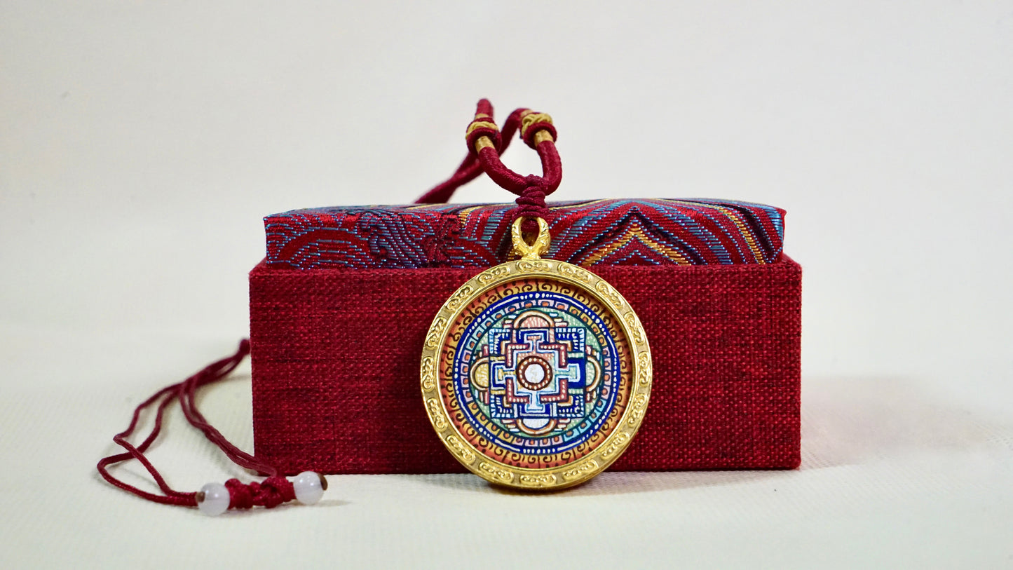Avalokiteshvara Mandala Thangka Pendant | Hand-Painted Buddhist Necklace for Compassion & Inner Peace