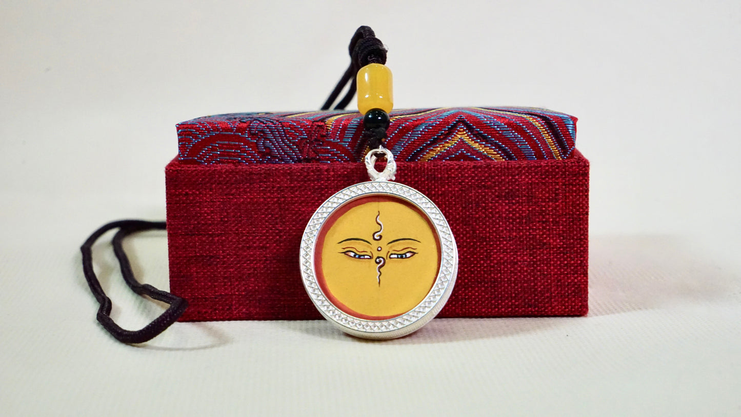 Yellow Tara Thangka Pendant | Hand-Painted Tibetan Abundance & Longevity Necklace
