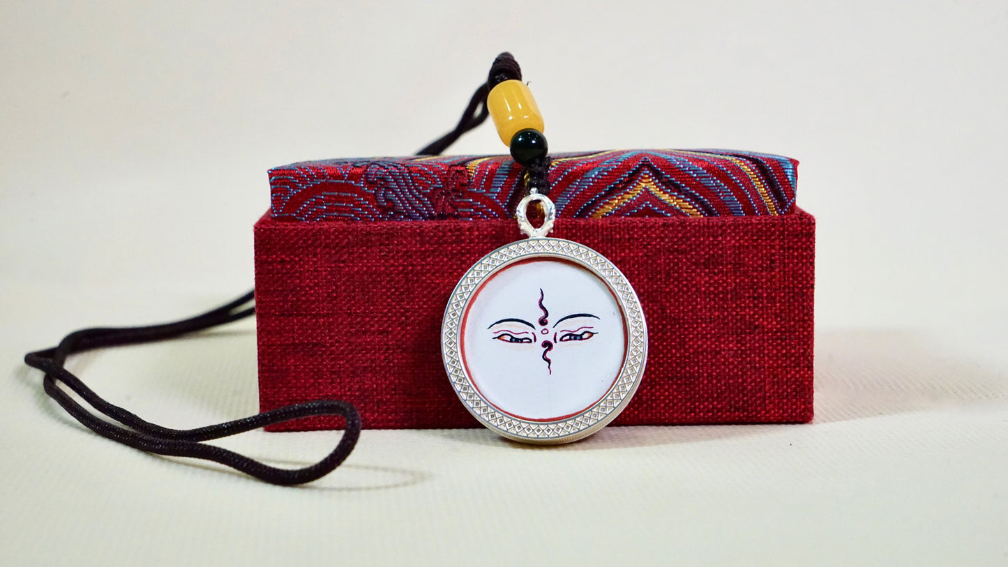White Tara Mandala Thangka Pendant | Hand-Painted Buddhist Jewelry for Healing & Longevity