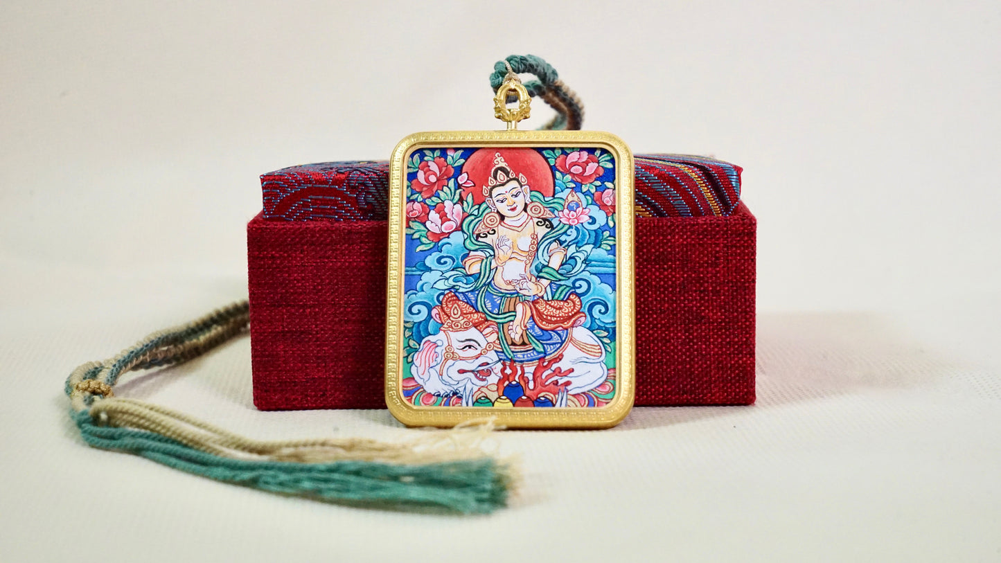 Samantabhadra Bodhisattva Thangka Pendant | Hand-Painted Tibetan Necklace for Virtue, Wisdom & Enlightenment
