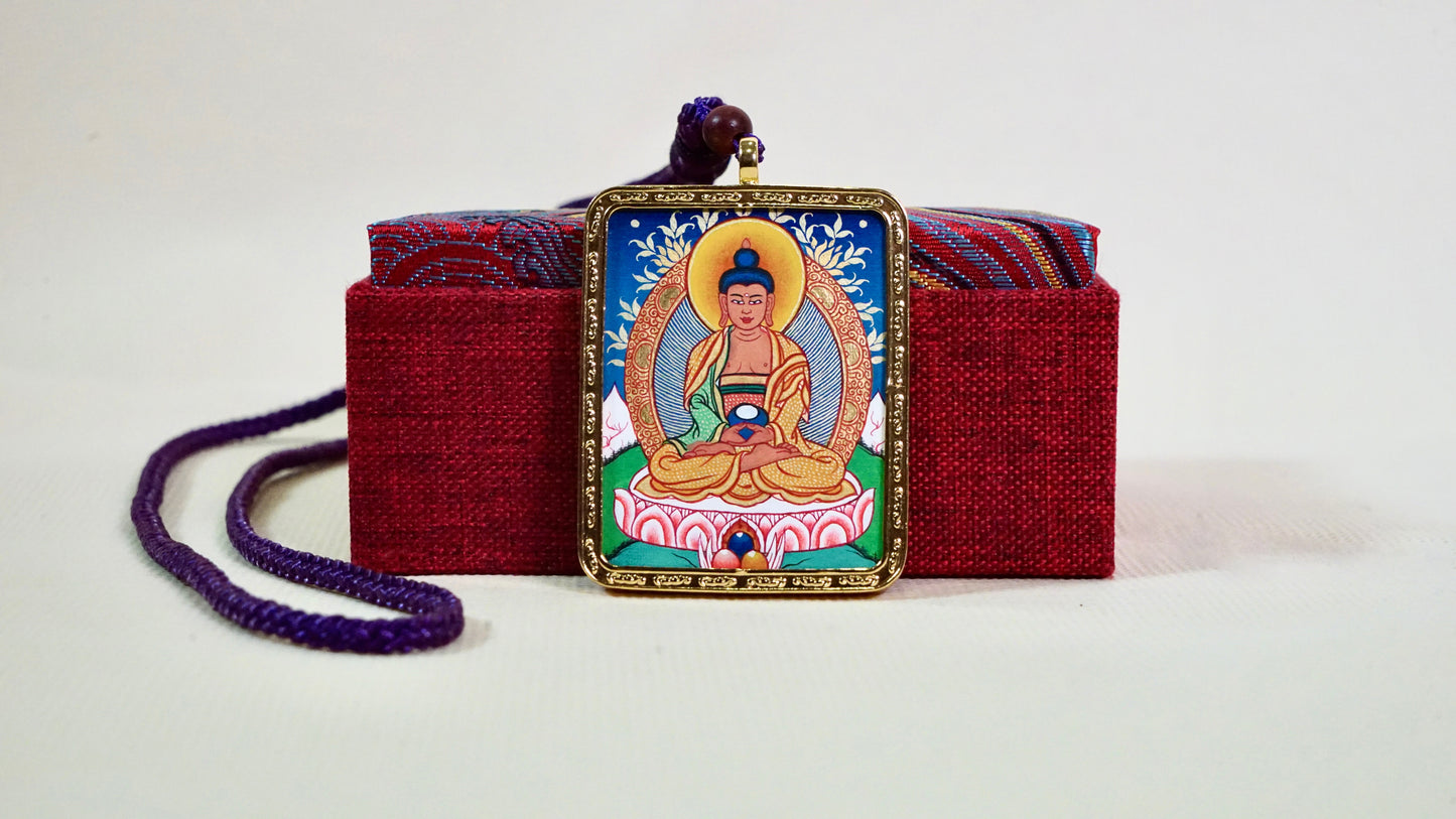 Amitabha Buddha Thangka Pendant | Hand-Painted Tibetan Necklace for Inner Peace, Enlightenment & Protection