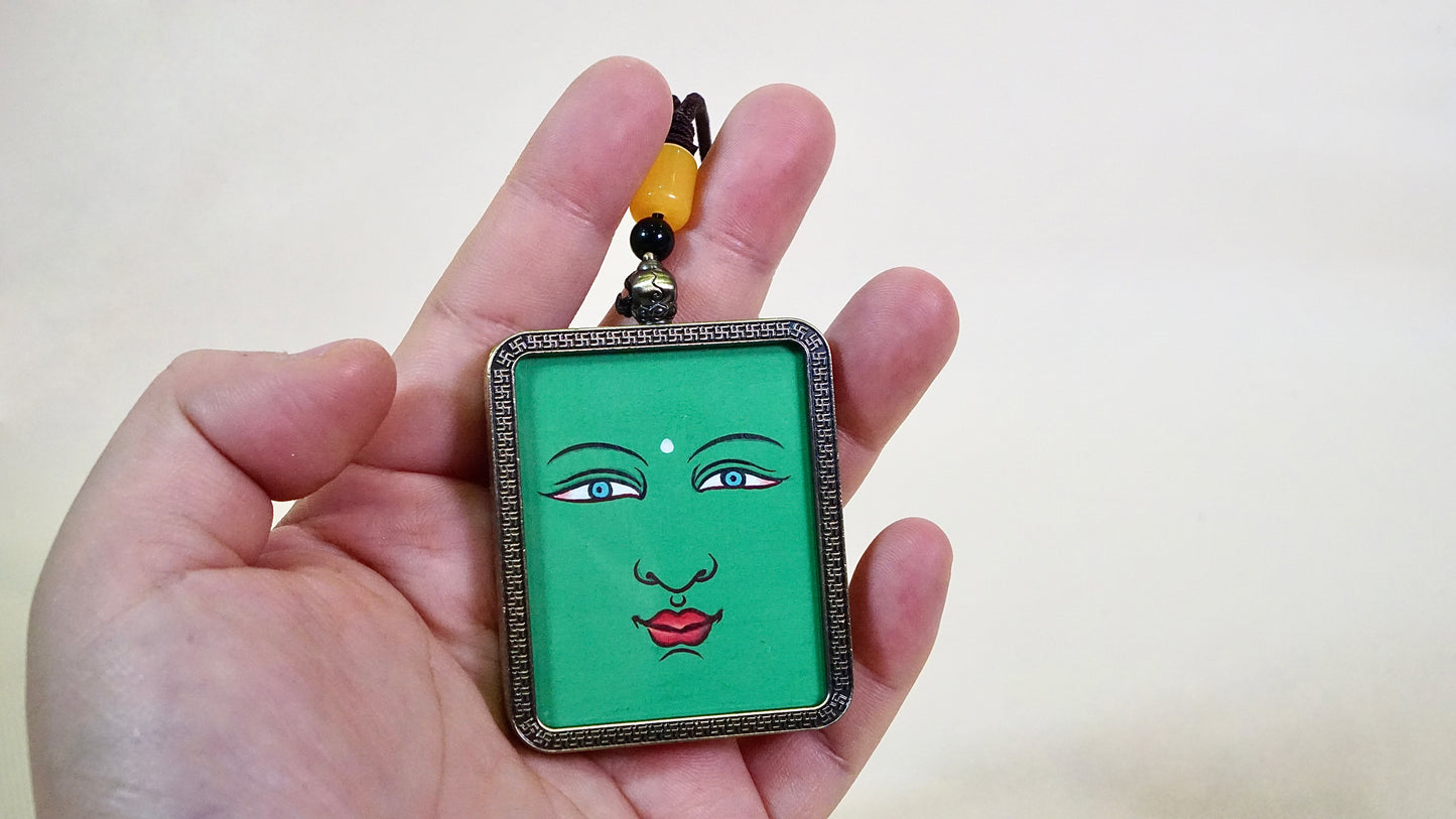 Green Tara Thangka Pendant | Hand-Painted Tibetan Compassion & Protection Necklace