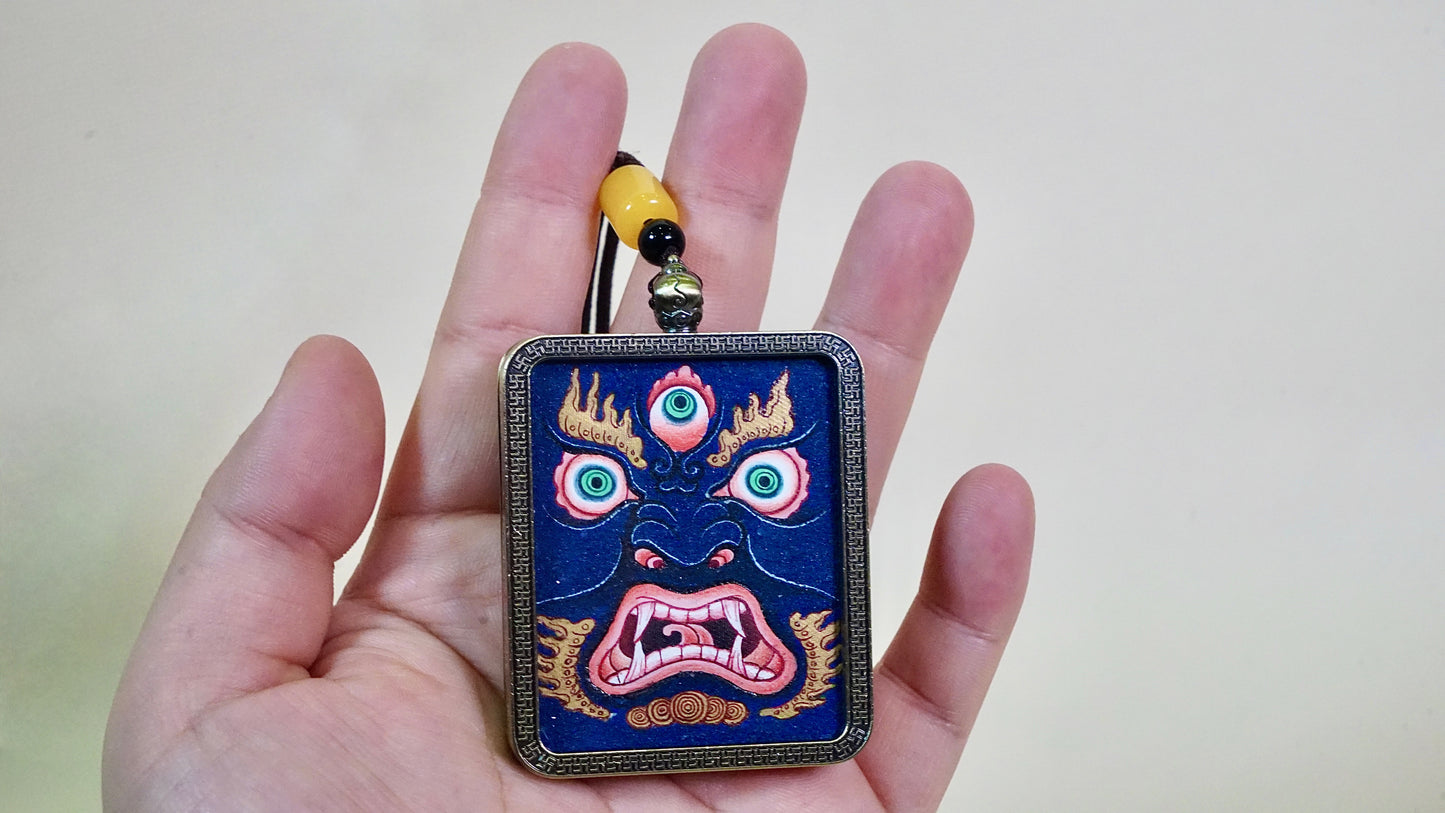 Vajrapani Thangka Pendant | Hand-Painted Tibetan Protector Necklace for Strength, Wisdom & Fearless Determination