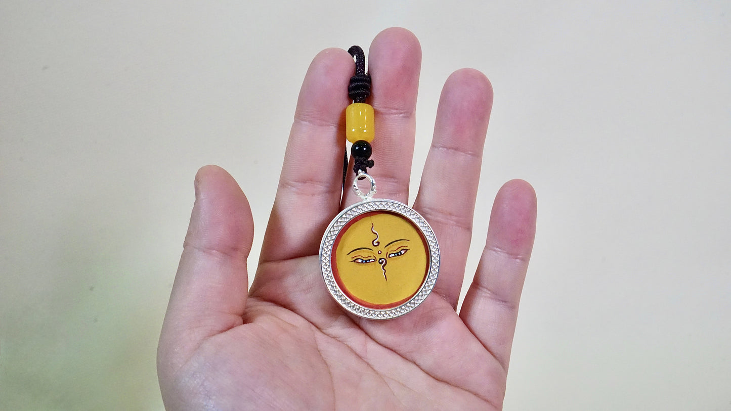 Yellow Tara Thangka Pendant | Hand-Painted Tibetan Abundance & Longevity Necklace