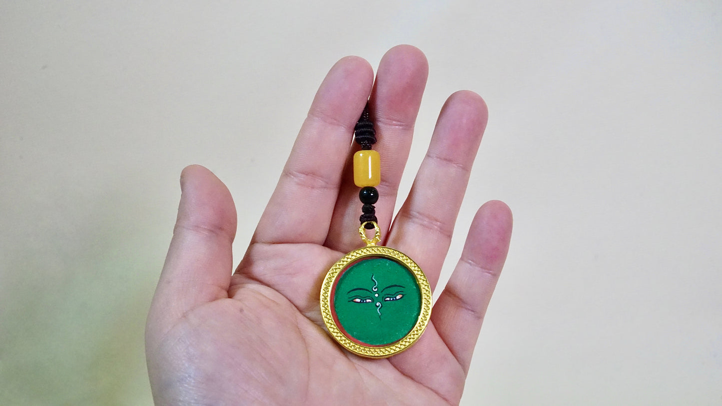 Green Tara Thangka Pendant | Hand-Painted Tibetan Compassion & Protection Necklace