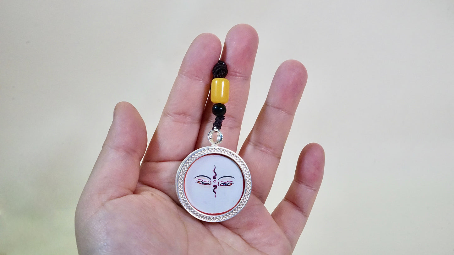 White Tara Mandala Thangka Pendant | Hand-Painted Buddhist Jewelry for Healing & Longevity