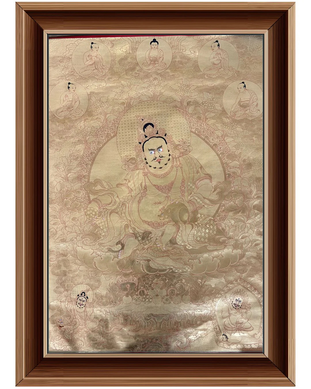Golden Tang - Yellow Jambhala | Hand-Painted Thangka for Healing, Purification & Protection from Illness