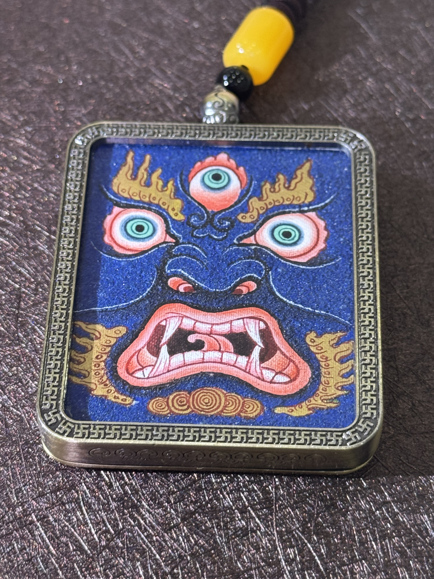 Vajrapani Thangka Pendant | Hand-Painted Tibetan Protector Necklace for Strength, Wisdom & Fearless Determination