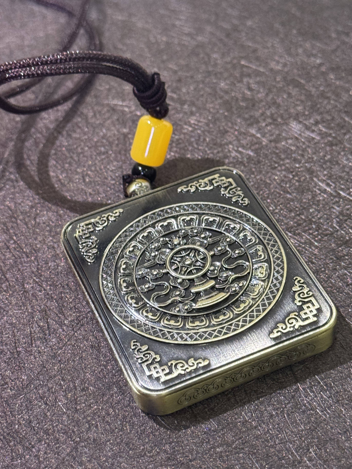 Yellow Jambhala Wisdom Eyes Thangka Pendant | Hand-Painted Guardian of Prosperity & Spiritual Insight