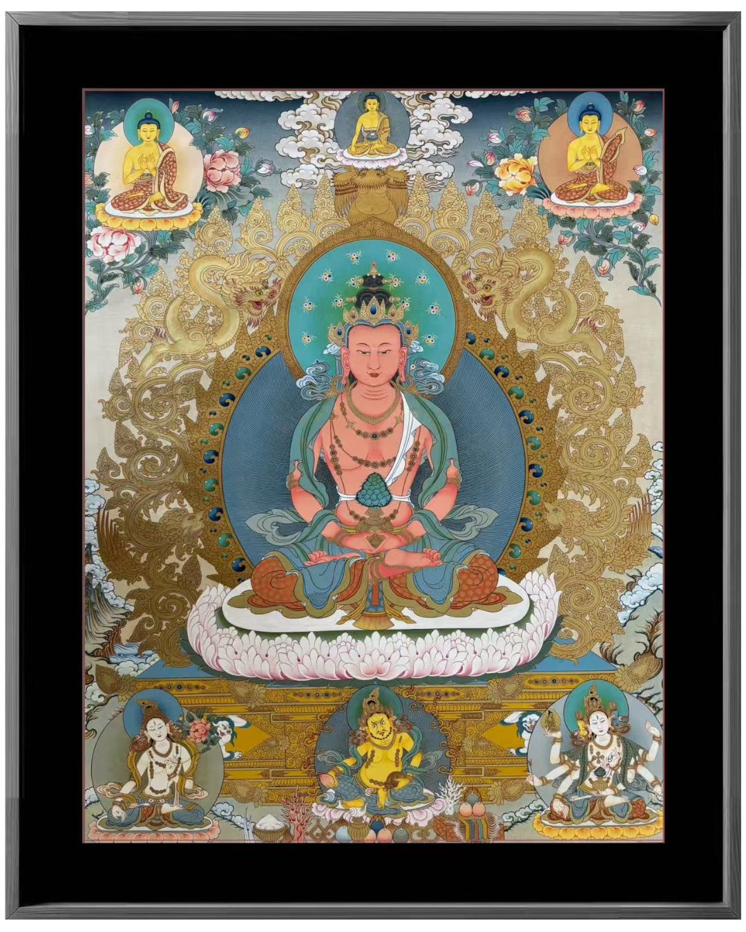 Three Long-Life Deities| Hand-Painted Thangka for Blessings of Longevity, Health & Prosperity
