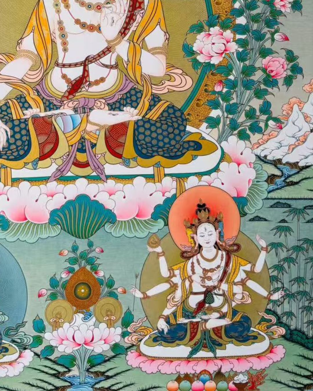 Three Long-Life Deities | Hand-Painted Thangka for Blessings of Longevity, Health & Prosperity