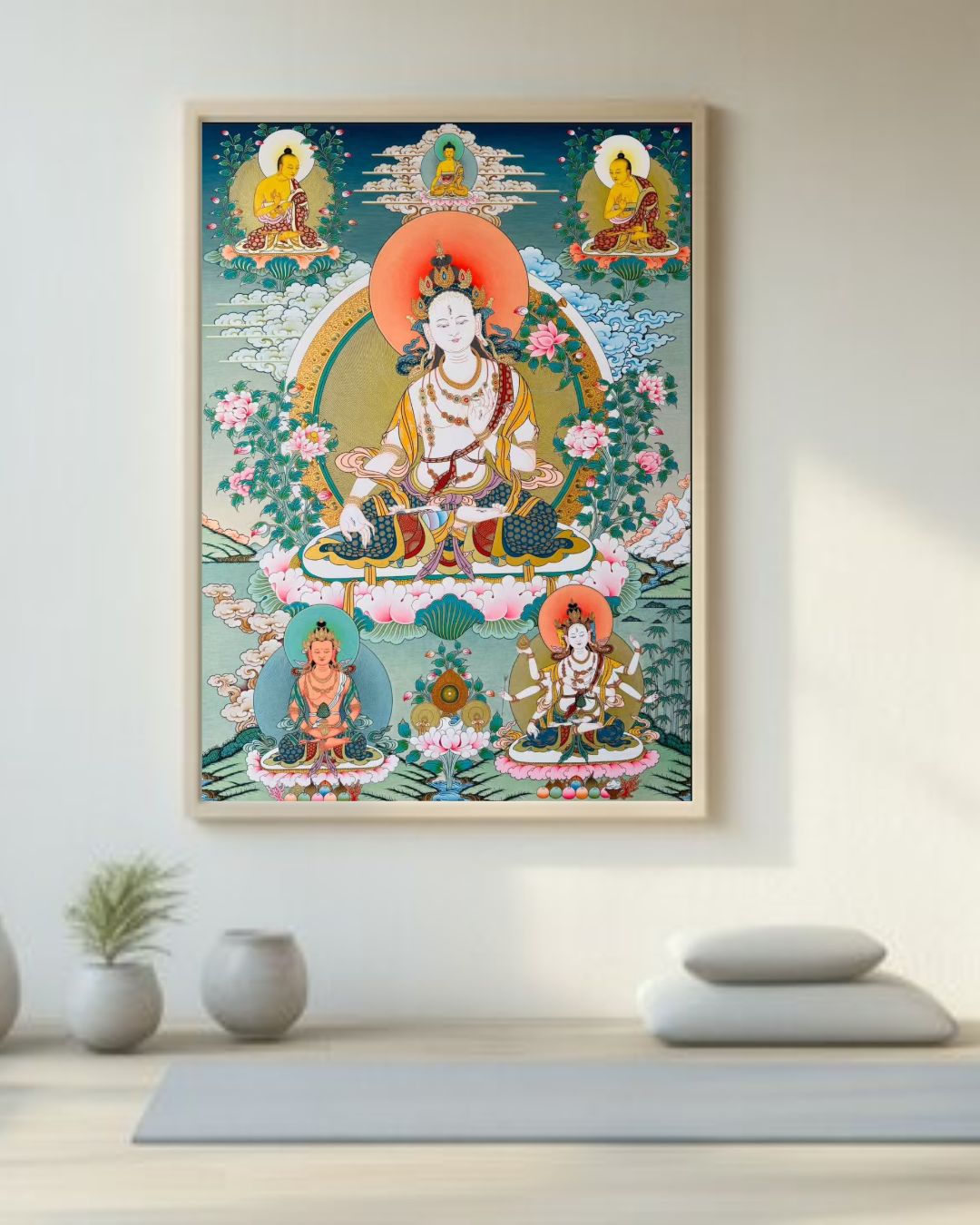 Three Long-Life Deities | Hand-Painted Thangka for Blessings of Longevity, Health & Prosperity