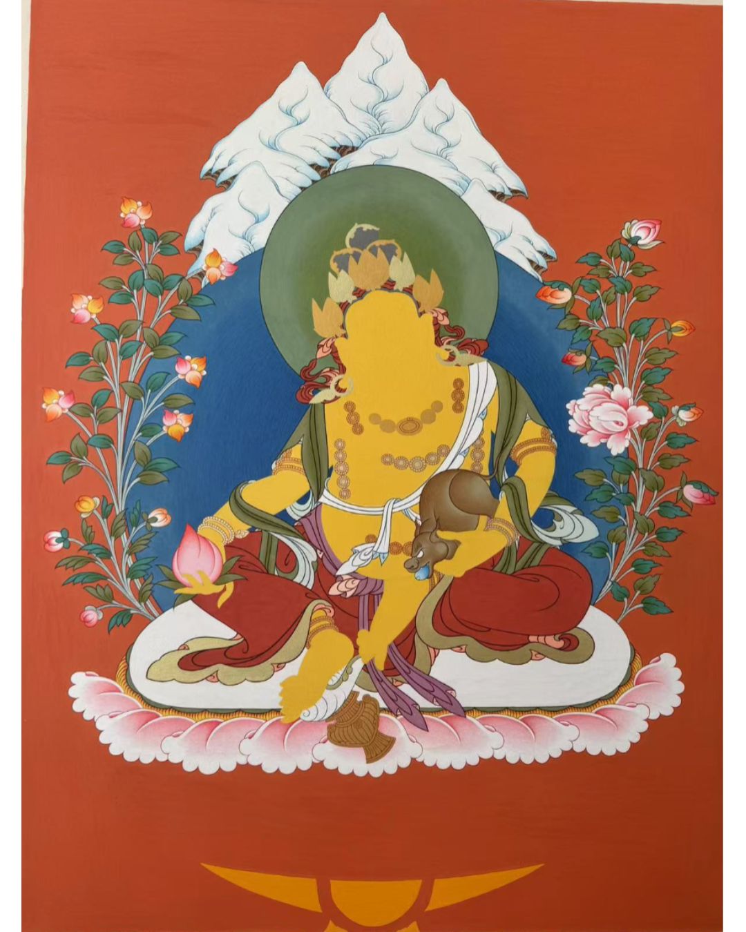 Yellow Jambhala | Hand-Painted Thangka for Wealth & Prosperity
