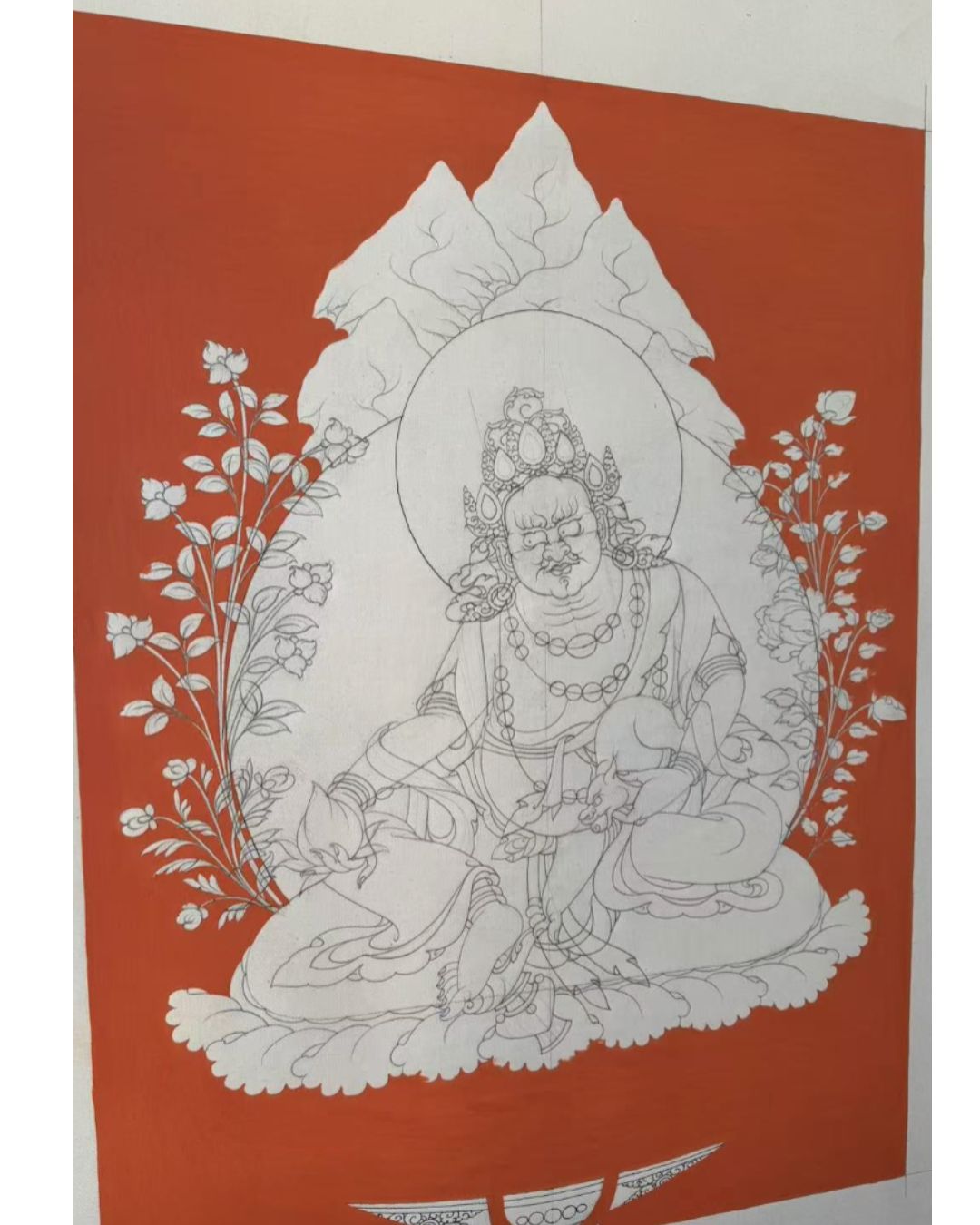 Yellow Jambhala | Hand-Painted Thangka for Wealth & Prosperity