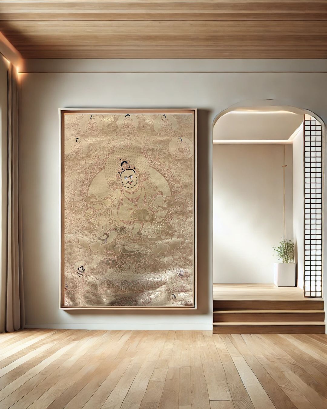 Golden Tang - Yellow Jambhala | Hand-Painted Thangka for Healing, Purification & Protection from Illness