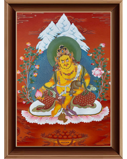 Yellow Jambhala | Hand-Painted Thangka for Wealth & Prosperity