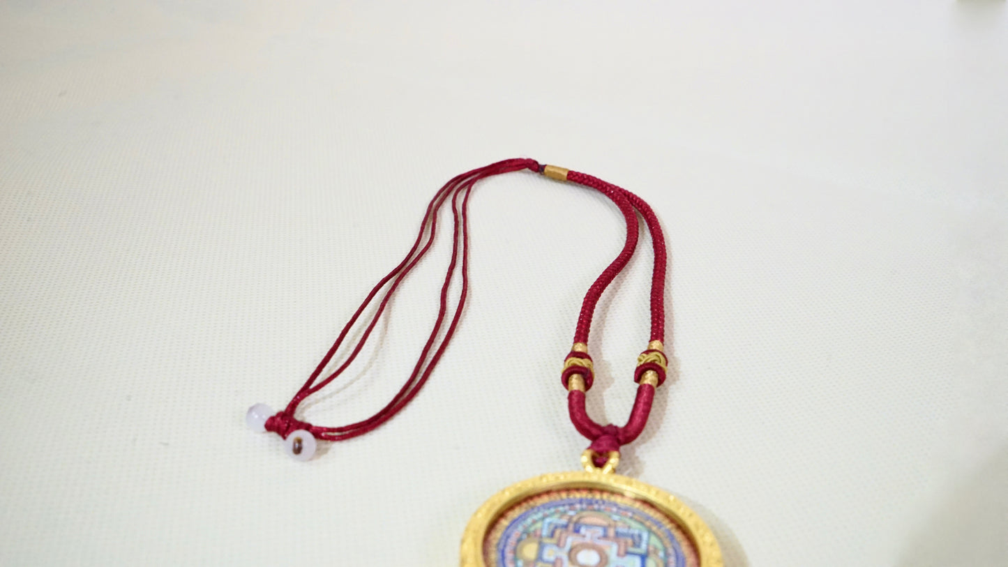 Avalokiteshvara Mandala Thangka Pendant | Hand-Painted Buddhist Necklace for Compassion & Inner Peace